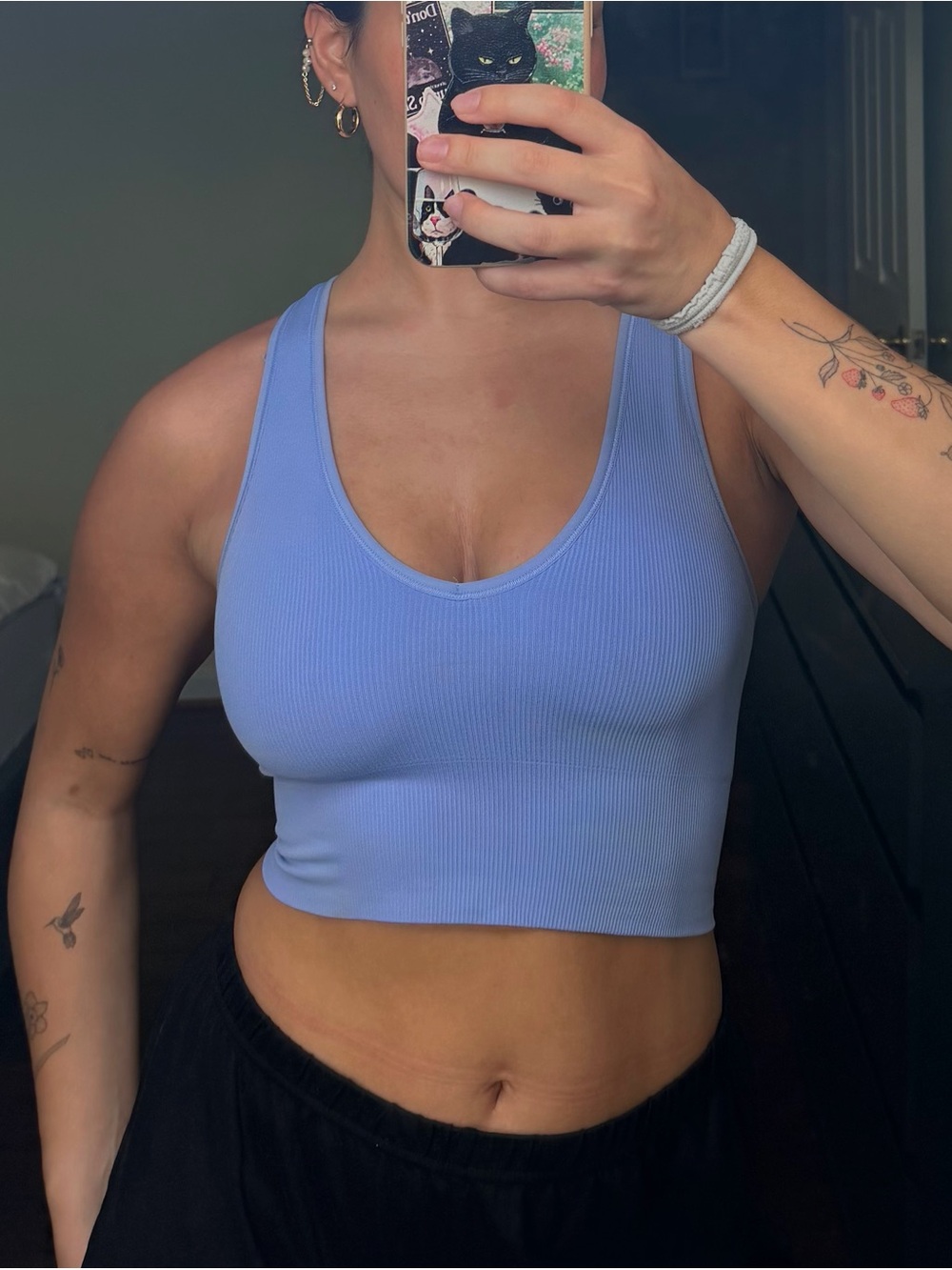 Athleta Ribbed V Neck Crop Tank Top - Blue